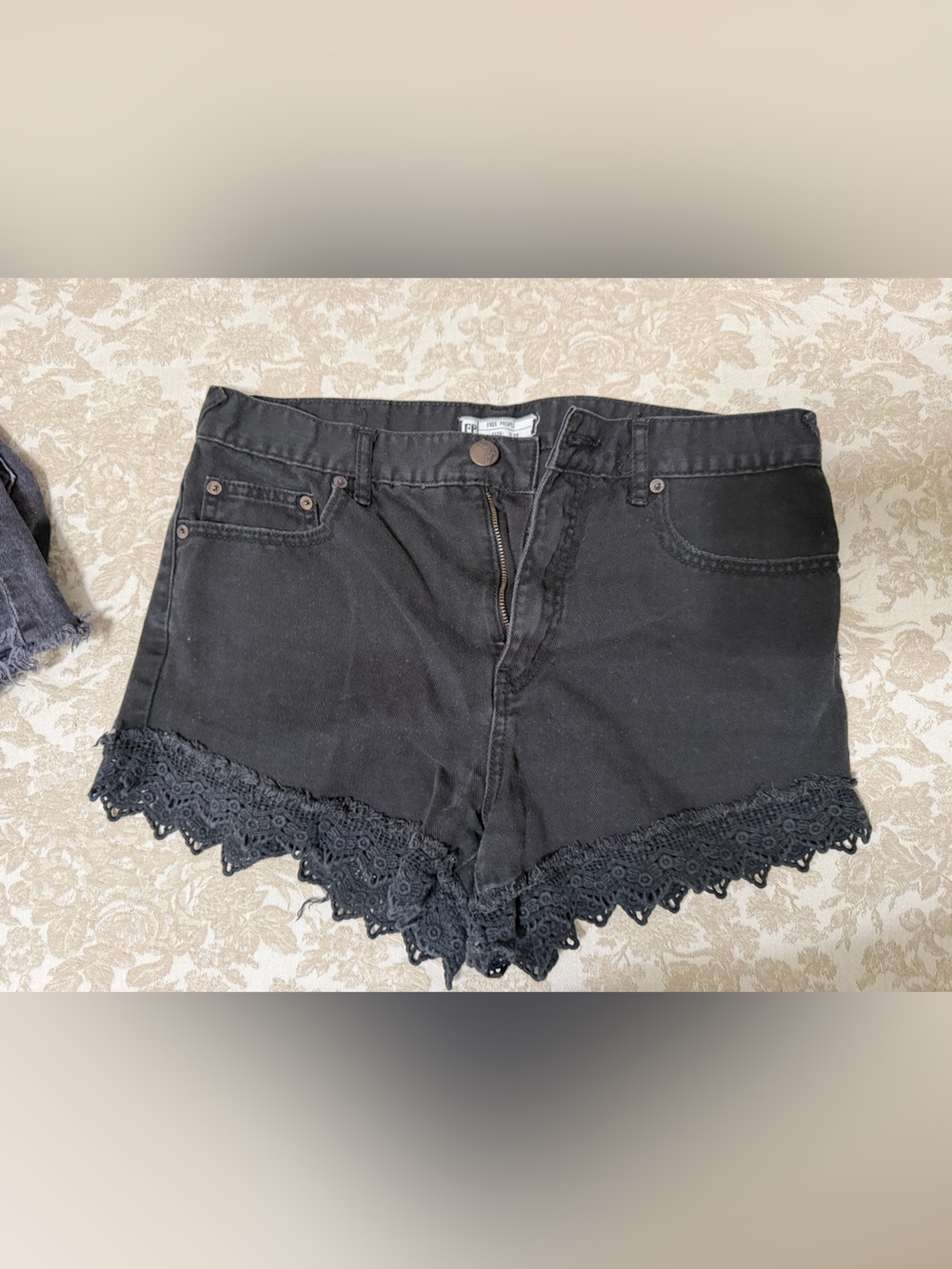 Free People Black Lace Trim Women's Denim Shorts